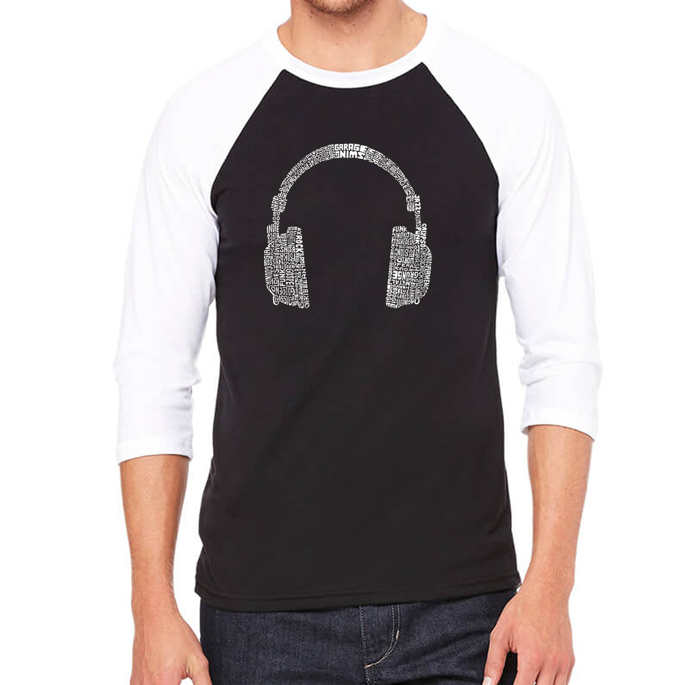 Men's Raglan Baseball Word Art T-shirt - 63 DIFFERENT GENRES OF MUSIC
